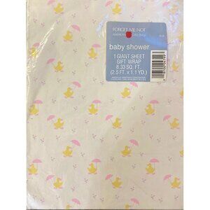 Vintage American Greetings Baby Girl Gift Wrap NEW Ducks Pink Umbrellas Flowers